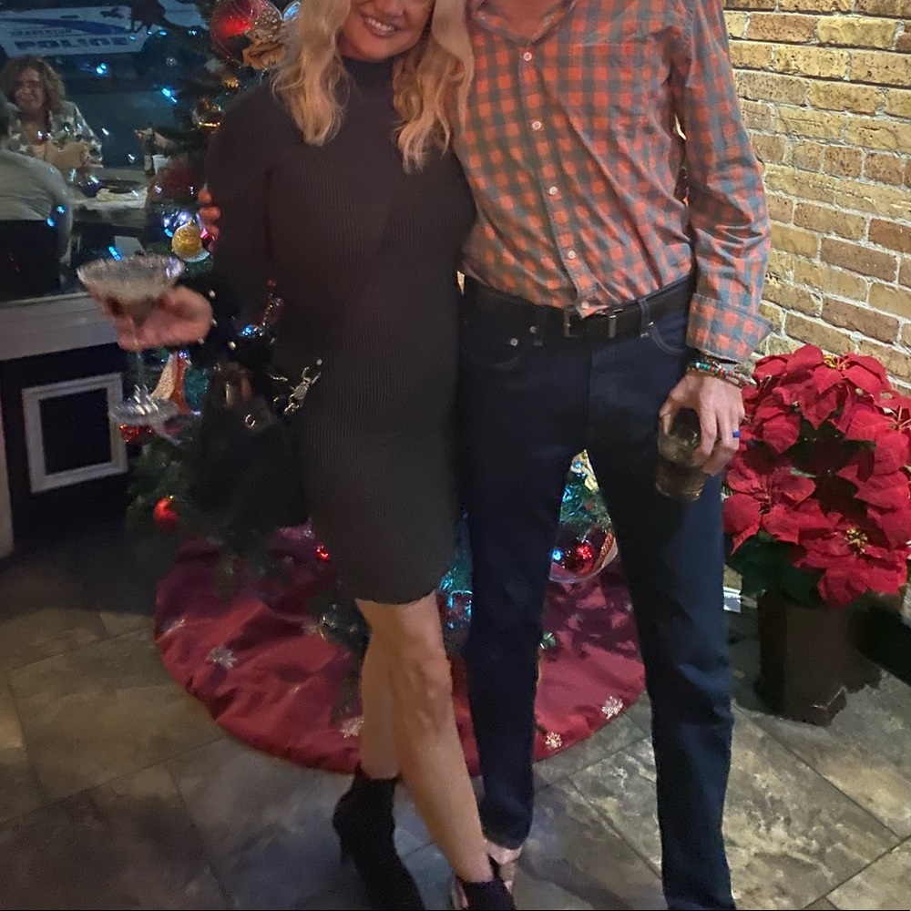 High neck knit sweater dress